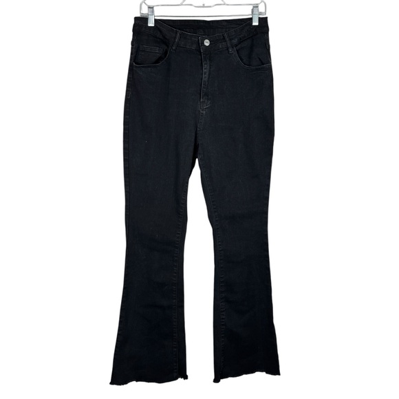 Shein Curve Black Stretch Denim Raw Hem High Rise Flare Jeans 1XL Plus Size 30 - Picture 1 of 5